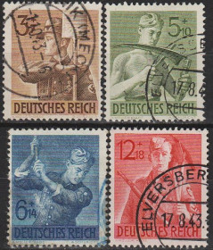 Третій Рейх (-) Третий Рейх (-) ^/--/^ 1943 - Рейх - Трудова служба Mi.850-53 _4,50 € _гаш ^_^^^ 1943 - Рейх - Трудовая служба Mi.850-53 _4,50 € _гаш - фото фото фото