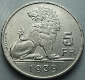 Бельгія Бельгия ^/--/^ Бельгия 5 франков 1939  11/04 /--/ б /--/ 00 ^_^^^ Бельгія 5 франків 1939 11/04 /--/ б /--/ 00 - фото фото фото