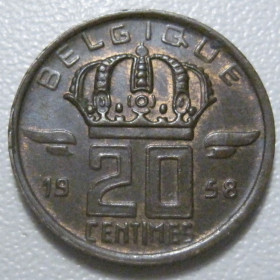 Бельгія Бельгия ^/--/^ Бельгія 20 сантимів 1958 року 42244 ^_^^^ Бельгия 20 сантимов 1958 года 42244 - фото фото фото