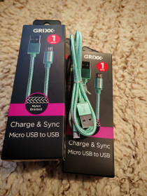 Кабелі Кабели ^/--/^ Grixx Optimum Micro-USB to USB  (Nylon Braided) зеленого  (м&amp;apos;ятного) кольору. - фото фото фото
