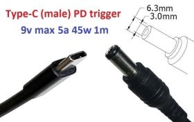 Інше Другое ^/--/^ Переходник на 9 /--/ v (max 5 /--/ a, 45 /--/ w) 6.3 /--/ x /--/ 3.0 /--/ mm 1 /--/ m з USB Type-C (male) Power Delivery PD тригер (A class) 1 - фото фото фото