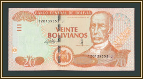 Болівія Боливия ^/--/^ Боливия 20 боливиано 1986   (2015) P-244   (244 /--/ a.2) UNC ^_^^^ Болівія 20 болівіано 1986 (2015) P-244 (244 /--/ a.2) UNC - фото фото фото