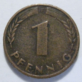 НДР, ФРН ГДР, ФРГ ^/--/^ Німеччина 1 пфеніг 1950 року F 41300 ^_^^^ Германия 1 пфенниг 1950 года F 41300 - фото фото фото