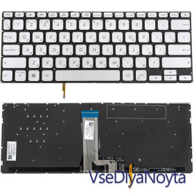 Клавіатури Клавиатуры ^/--/^ Клавиатура для ноутбука ASUS (X /--/ 412 series) rus, silver, без фрейма, подсветка клавиш ^_^^^ Клавіатура для ноутбука ASUS (X /--/ 412 series) rus, silver, без фрейму, підсвічування клавіш - фото фото фото