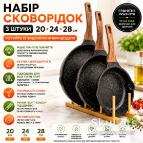 Сковорідки Сковородки ^/--/^ Набор сковородок, 3 шт 20-24-28 см, с гранитным покрытием, без крышек. Черный  (BW /--/ 2-21) ^_^^^ Набір сковорідок, 3 шт 20-24-28 см, з гранітним покриттям, без кришок. Чорний (BW /--/ 2-21) - фото фото фото