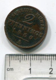 Німеччина до  року Германия до  года ^/--/^ 2 pfenninge 180 einen thaler - 1860 р. ^_^^^ 2 pfenninge 180 einen thaler - 1860 г. - фото фото фото