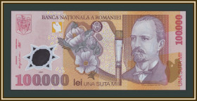 Румунія Румыния ^/--/^ Румыния 100000 лей 2002 P-114  (114 /--/ a.2) UNC ^_^^^ Румунія 100000 лей 2002 P-114 (114 /--/ a.2) UNC - фото фото фото