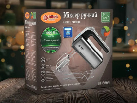 Міксери Миксеры ^/--/^ Міксер ручний 1600 Вт BITEK BT-6664 5 швидкостей режим турбо віночки — 2 шт насадки для тіста — 2 шт ^_^^^ Миксер ручной 1600 Вт BITEK BT-6664 5 скоростей режим турбо веночки — 2 шт насадки для теста — 2 шт - фото фото фото