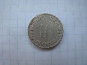 Німецька імперія (-) Германская империя (-) ^/--/^ 10 пфеннигов 1902 г. (G), Германия. Редкая. ^_^^^ 10 пфенігів 1902 (G), Німеччина. Рідкісна. - фото фото фото
