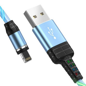 Кабелі Кабели ^/--/^ Кабель магнітний Hoco U /--/ 90 Lightning - USB (2 /--/ A) 1 /--/ м для зарядки з підсвіткою Blue ^_^^^ Кабель магнитный Hoco U /--/ 90 Lightning - USB (2 /--/ A) 1 /--/ м для зарядки с подсветкой Blue - фото фото фото