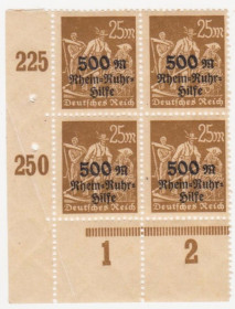 Веймарська республіка Веймарская республика ^/--/^ Германия    ( Рейх) 1923 г. №  257 **  кварт блок ^_^^^ Німеччина (Рейх) 1923 р. No 257 ** кварт блок - фото фото фото