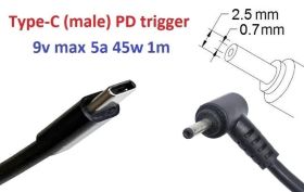 Інше Другое ^/--/^ Переходник на 9 /--/ v (max 5 /--/ a, 45 /--/ w) 2.5(2.35)x /--/ 0.7 /--/ mm 1 /--/ m з USB Type-C (male) Power Delivery PD тригер (A cl - фото фото фото