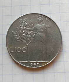 Італія і Ватикан Италия и Ватикан ^/--/^ Италия 100 лир 1969 г. ^_^^^ Італія 100 лір 1969 р. - фото фото фото