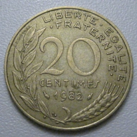 Франція Франция ^/--/^ Франція 20 сантимів 1982 року 42059 ^_^^^ Франция 20 сантимов 1982 года 42059 - фото фото фото