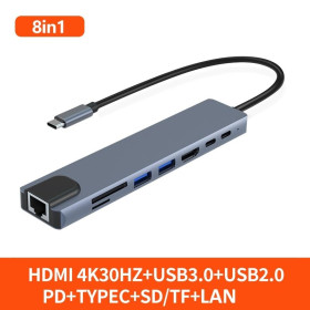 Кабелі та перехідники Кабели и переходники ^/--/^ Разветвитель Type-C на USB 3.0, картридер SD TF, HDMI 4 /--/ K, LAN адаптер для MacBook Apple USB-хаб   (TypeC-HUB-8 /--/ to /--/ 1) ^_^^^ Розгалужувач Type-C на USB 3.0, картридер SD TF, HDMI 4 /--/ K, LAN адаптер для MacBook Apple USB-хаб (TypeC-HUB-8 /--/ to /--/ 1) - фото фото фото