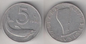 Італія і Ватикан Италия и Ватикан ^/--/^ Италия  5 лир 1952 г. ^_^^^ Італія 5 лір 1952 - фото фото фото