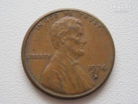 Обігові Обиходные ^/--/^ США 1 цент 1974 года D #20519 ^_^^^ США 1 цент 1974 року D #20519 - фото фото фото
