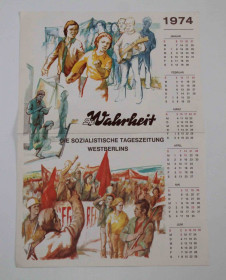 Календарі Календари ^/--/^ Німецький календар 1974 рік Die Wahrheit. Die sozialistische tageszeitung westberlin ^_^^^ Немецкий календарь 1974 года Die Wahrheit. Die sozialistische tageszeitung westberlin - фото фото фото