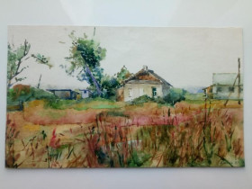 Інше Другое ^/--/^ КАРТИНА 27,5 см x 16 см. &amp;quot;ДЕРЕВНЯ&amp;quot; Акварель, бумага, авторская живопись К. Будник ^_^^^ КАРТИНА 27,5 см x 16 см. &amp;quot; ДЕРЕВНЯ &amp;quot; Акварель, папір, авторський живопис К. Будник - фото фото фото