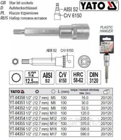 Викрутки Отвертки ^/--/^ Головка торцева вставка SPLINE 1/2&amp;quot; M /--/ 14 /--/ х /--/ 100 мм YATO YT-04355 ^_^^^ Головка торцевая вставка SPLINE 1/2&amp;quot; M /--/ 14 /--/ х /--/ 100 мм YATO YT-04355 - фото фото фото