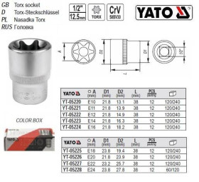Викрутки Отвертки ^/--/^ Головка торцевая TОRХ YATO 1/2 Е /--/ 12 /--/ х /--/ 38 мм YATO YT-05222 ^_^^^ Польща YATO 1/2&amp;quot; Е /--/ 12 /--/ х /--/ 38 мм Польща YATO YT-05222 - фото фото фото