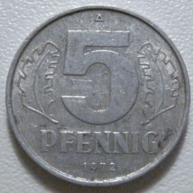 НДР, ФРН ГДР, ФРГ ^/--/^ Німеччина - НДР 5 пфенігів 1972 року 43347 ^_^^^ Германия - ГДР 5 пфеннигов 1972 года 43347 - фото фото фото
