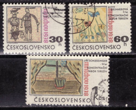 Чехословаччина Чехословакия ^/--/^ Чехословакия. Рисунки детей из концлагеря Терезин  (серия) 1968 г. ^_^^^ Чехословаччина. Малюнки дітей з концтабору Терезин (серія) 1968 р. - фото фото фото