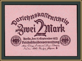 Німеччина Германия ^/--/^ Германия 2 марки 1922 P-62 UNC ^_^^^ Німеччина 2 марки 1922 P-62 UNC - фото фото фото