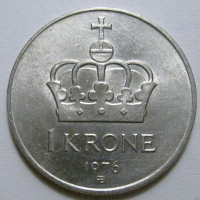 Норвегія Норвегия ^/--/^ Норвегія 1 крона 1976 року 41539 ^_^^^ Норвегия 1 крона 1976 года 41539 - фото фото фото