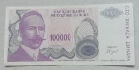 Балканський півострів Балканский полуостров ^/--/^ СЕРБИЯ 100000 динар 1993  UNC ^_^^^ Сербія 100000 динар 1993 UNC - фото фото фото
