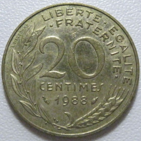 Франція Франция ^/--/^ Франція 20 сантимів 1988 року 43637 ^_^^^ Франция 20 сантимов 1988 года 43637 - фото фото фото