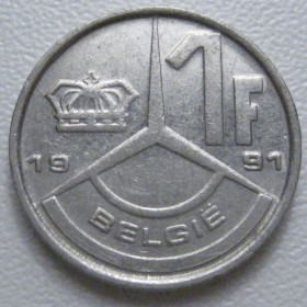 Бельгія Бельгия ^/--/^ Бельгія 1 франк 1991 року Belgie 42774 ^_^^^ Бельгия 1 франк 1991 года Belgie 42774 - фото фото фото