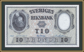 Скандинавія Скандинавия ^/--/^ Швеция 10 крон 1957 P-43  (43 /--/ e) UNC ^_^^^ Швеція 10 крон 1957 P-43 (43 /--/ e) UNC - фото фото фото