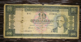Туреччина Турция ^/--/^ TURKEY Туреччина 10 лір 1930 1951 - 1961 реверс зелений, підпис тип 1, серія Z, без SERI ^_^^^ TURKEY Турция 10 лир 1930 1951 - 1961 реверс зеленый, подпись тип 1, серия Z, без SERI - фото фото фото