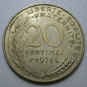 Франція Франция ^/--/^ Франція 20 сантимів 1971 року 42049 ^_^^^ Франция 20 сантимов 1971 года 42049 - фото фото фото