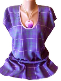Туніки Туники ^/--/^ XL-3 /--/ XL Туника фиолетового цвета в клетку с декоративными заклепками на декольте, свободное мини платье ^_^^^ Фіолетова туніка в клітку з заклепками, ручна робота Пог-60 см. - фото фото фото