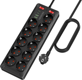 Розетки, вимикачі Розетки, выключатели ^/--/^ Лот № 15790 Подовжувач з USB, 11 розеток з вимикачем, 2 порти USB-A та 2 порти USB-C, подовжувач 4000 Вт 16 А з 2 вимикачами для дому, школи, офісу, подовжувач 2 м  (чорний) ^_^^^ Лот No 15790 Удлинитель с USB, 11 розеток с выключателем, 2 порта USB-A и 2 порта USB-C, удлинитель 4000 Вт 16 А с 2 выключателями для дома, школы, офиса, удлинитель 2 м (черный) - фото фото фото