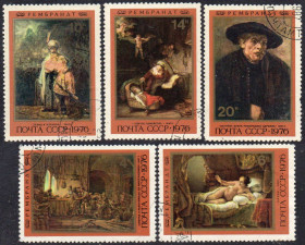 СРСР - СССР - ^/--/^ СРСР 1976 - 370 років від дня народження Рембрандта   (Г) повна серія ^_^^^ СССР 1976 - 370 лет со дня рождения Рембрандта (Г) полная серия - фото фото фото