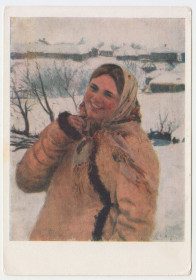 СРСР СССР ^/--/^ Девушка зимой 1958 Сычков Р /--/ 10 ^_^^^ Дівчина взимку 1958 Сичків Р /--/ 10 - фото фото фото