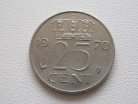 Нідерланди Нидерланды ^/--/^ Нидерланды 25 центов 1970 года 23300 ^_^^^ Нідерланди 25 центів 1970 року 23300 - фото фото фото