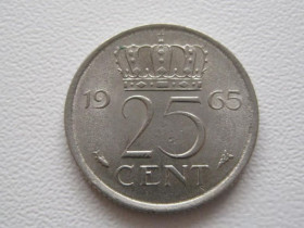 Нідерланди Нидерланды ^/--/^ Нидерланды 25 центов 1965 года 21330 ^_^^^ Нідерланди 25 центів 1965 року 21330 - фото фото фото