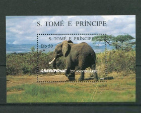 Фауна Фауна ^/--/^ Сан Томе Tome and Principe,    Mi Bl 351   1996 MNH, Elephant 25 /--/ th ann. Greenpeace MNH ^_^^^ Сан Томе Tome and Principe, Mi Bl 351 1996 MNH, Elephant 25 /--/ th ann. Greenpeace MNH - фото фото фото