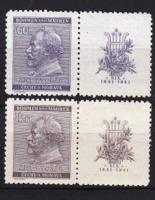 Історія та особистості История и личности ^/--/^ Богемия Моравия  1941 г MNH - п/с - 100 лет композитору Антонину  Дворжаку - купон ^_^^^ Богемія Моравія 1941 р MNH - п/с - 100 років композитору Антоніну Дворжаку - купон - фото фото фото