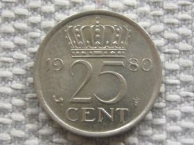 Нідерланди Нидерланды ^/--/^ Нидерланды 25 центов 1980 года 4015 ^_^^^ Нідерланди 25 центів 1980 4015 - фото фото фото