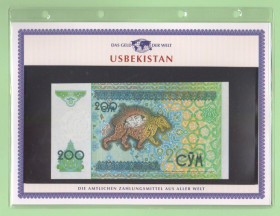 Узбекистан Узбекистан ^/--/^ УЗБЕКИСТАН банкнота 200 сум UNC из серии «Das Geld Der Welt» + сертификат + альбомный лист ^_^^^ УЗБЕКІСТАН банкнота 200 сум UNC із серії «Das Geld Der Welt» + сертифікат + альбомний лист - фото фото фото