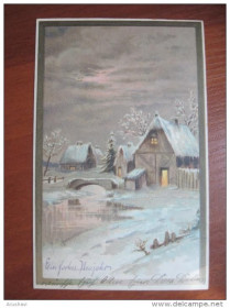 Іноземні Иностранные ^/--/^ Германия С новым годом! 31.12.1912 зимний сельский пейзаж речка во льду мостик ^_^^^ Німеччина з новим роком! 31.12.1912 зимовий сільський пейзаж річка в льоду місток - фото фото фото