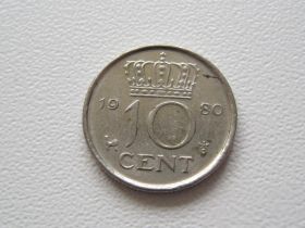 Нідерланди Нидерланды ^/--/^ Нидерланды 10 центов 1980 года 23277 ^_^^^ Нідерланди 10 центів 1980 року 23277 - фото фото фото