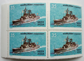 Індія Индия ^/--/^ Индия 1981 День МВС, корабль, квартблок, MNH  (КЦ=8 евро) ^_^^^ Індія 1981 День МВС, корабель, квартблок, MNH (КЦ=8 євро) - фото фото фото