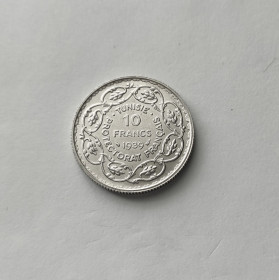 Туніс Тунис ^/--/^ 10 ФРАНКОВ 1939 ТУНИС состояние UNC серебро РЕДКАЯ ^_^^^ 1939 Туніс стан UNC срібло Рідка - фото фото фото