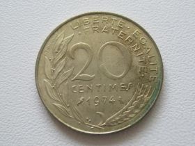 Франція Франция ^/--/^ Франция 20 сантимов 1974 года 26621 ^_^^^ Франція 20 сантимів 1974 року 26621 - фото фото фото